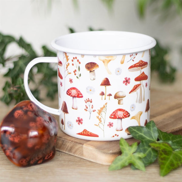All Over Mushroom Print Enamel Mug