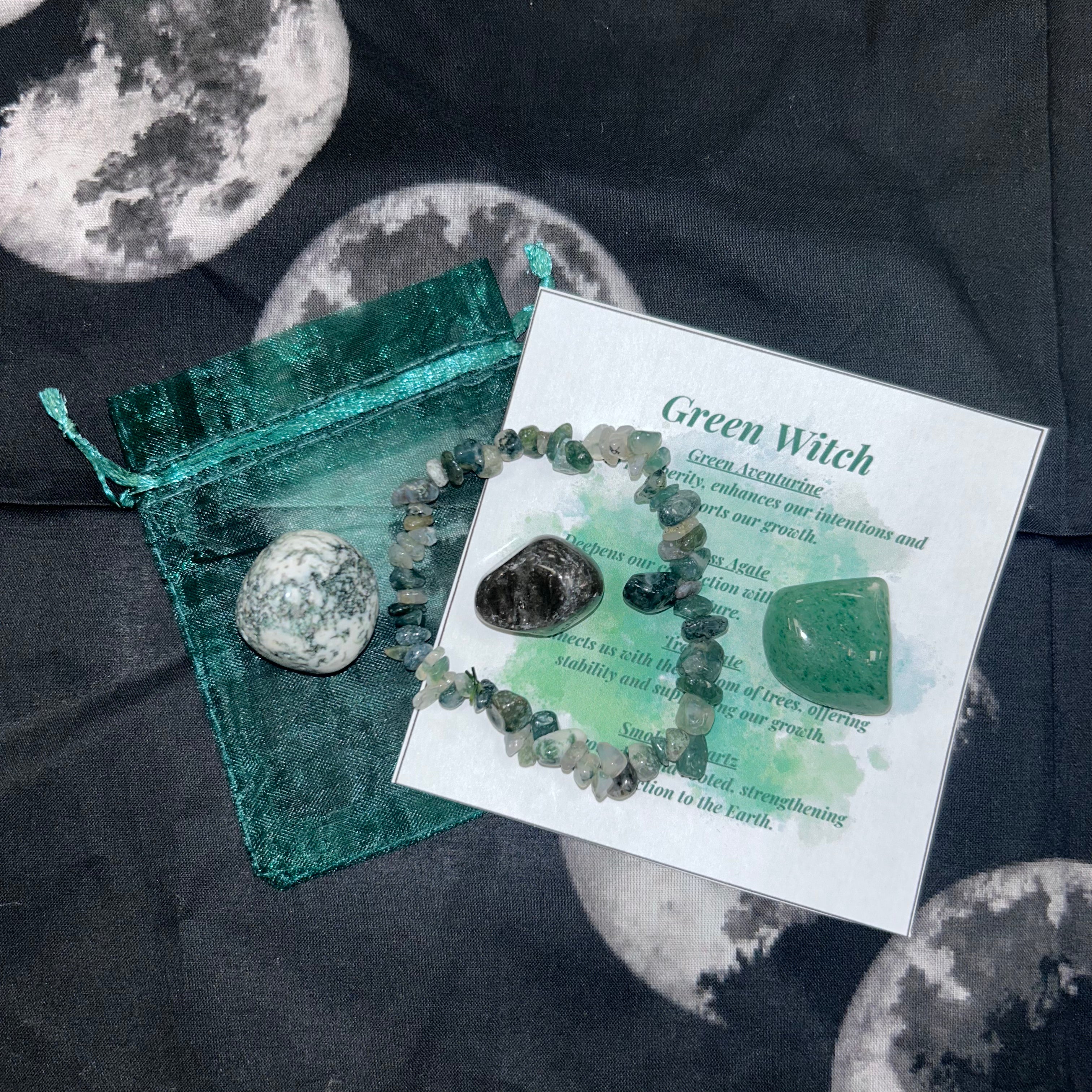 Green Witch Bracelet & Crystal Set