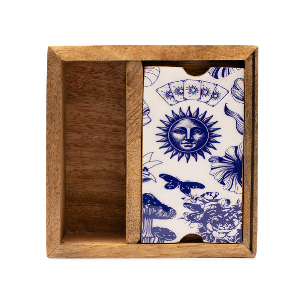 Two Section Tarot Box With Card Holder - Blue & White