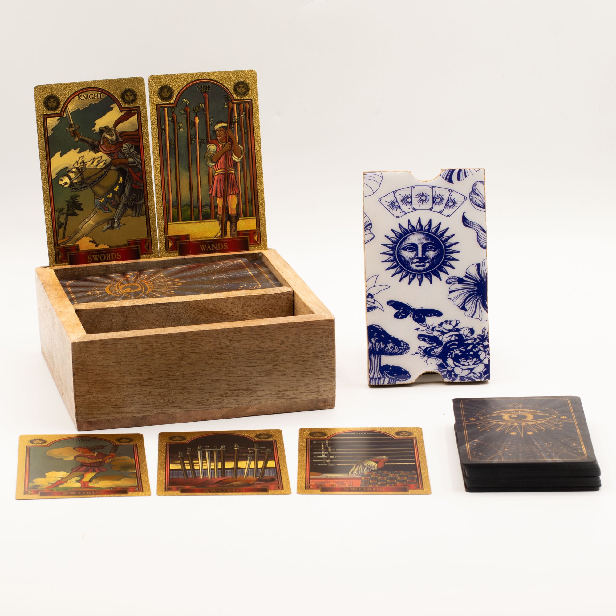 Two Section Tarot Box With Card Holder - Blue & White