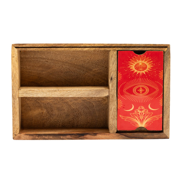 Three Section Tarot Box With Card Holder - Red