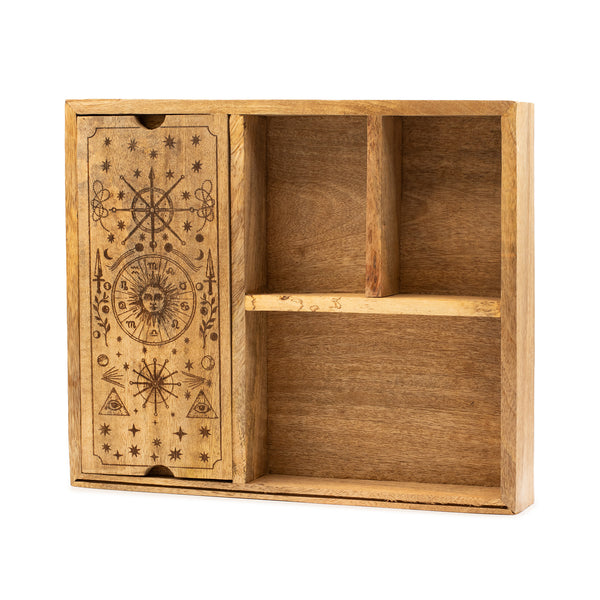 Four Section Tarot Box With Card Holder - Wood