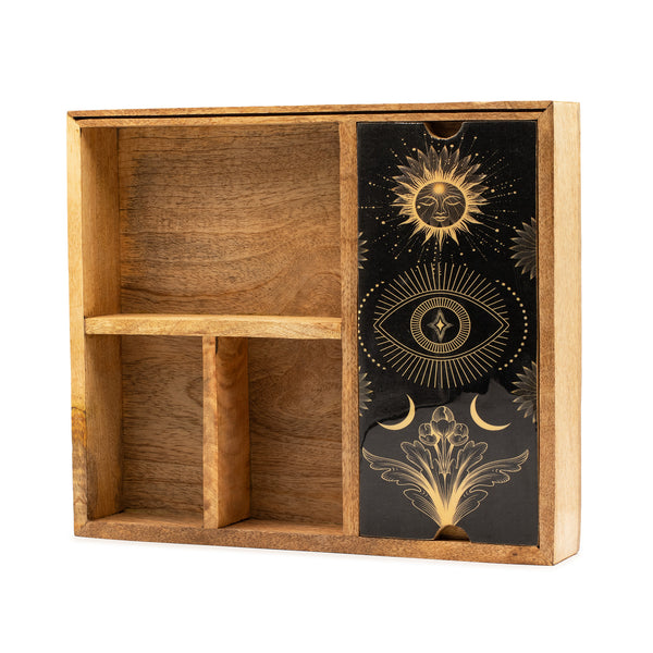 Four Section Tarot Box With Card Holder - Black & Gold