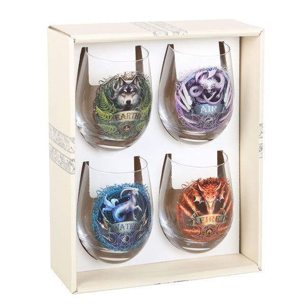 Set Of 4 Elemental Stemless Wine Glasses By Anne S