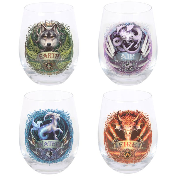 Set Of 4 Elemental Stemless Wine Glasses By Anne S