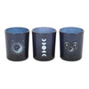 Set Of 3 Blue Moon Votive Candle Holders