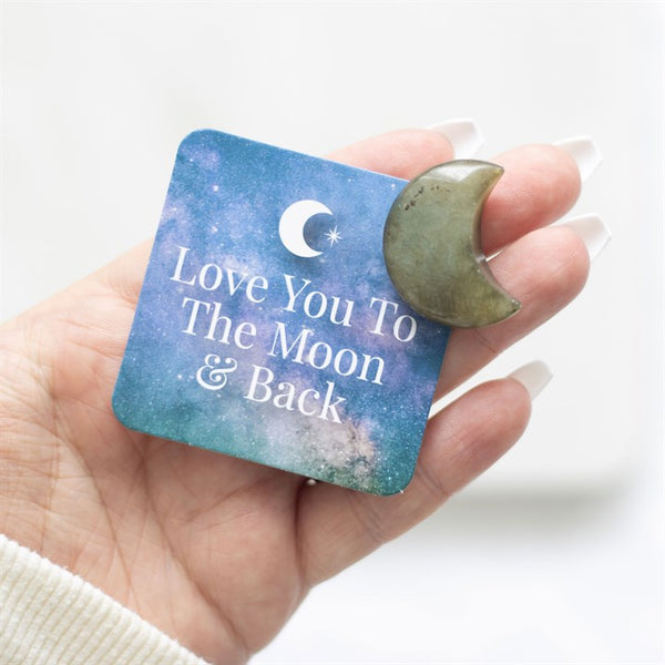 Love You to the Moon Labradorite Heart in bag