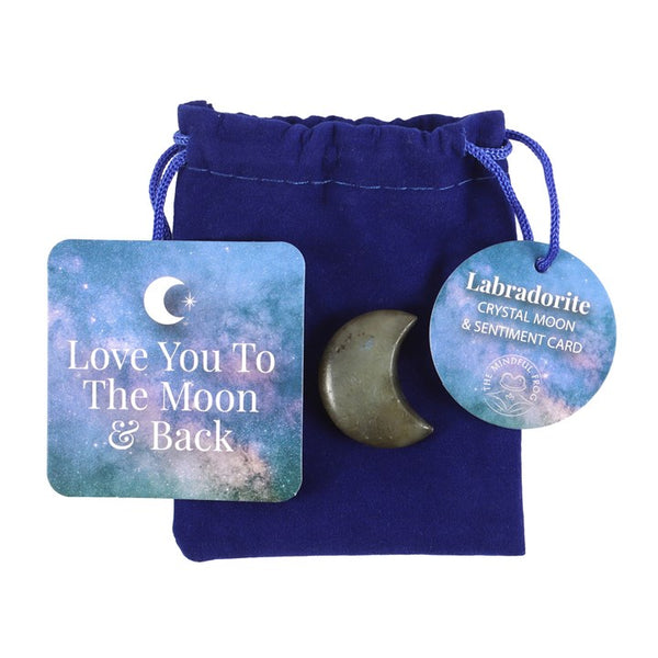 Love You to the Moon Labradorite Heart in bag
