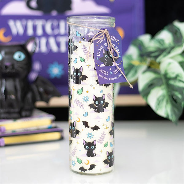 Cute And Creepy Cat Print Lavender Tube Candle
