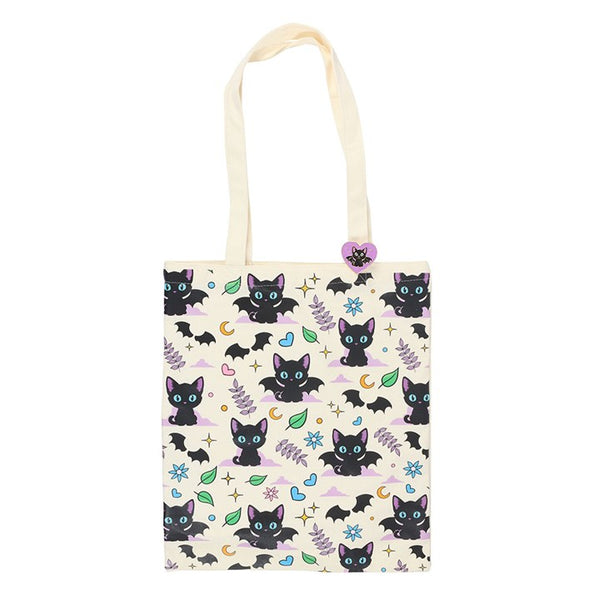 Cute And Creepy Cat Tote Bag With Pin Badge
