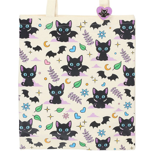 Cute And Creepy Cat Tote Bag With Pin Badge