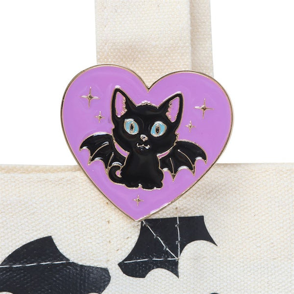 Cute And Creepy Cat Tote Bag With Pin Badge