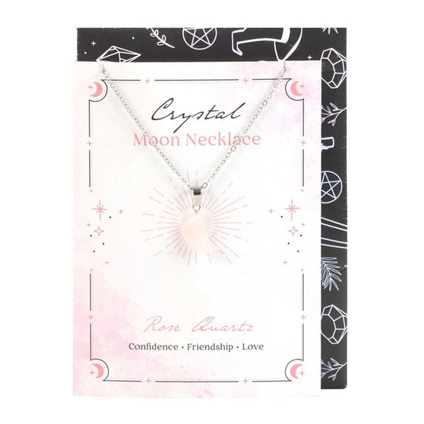 Rose Quartz Moon Necklace on Greetings Card