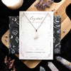 Rose Quartz Moon Necklace on Greetings Card
