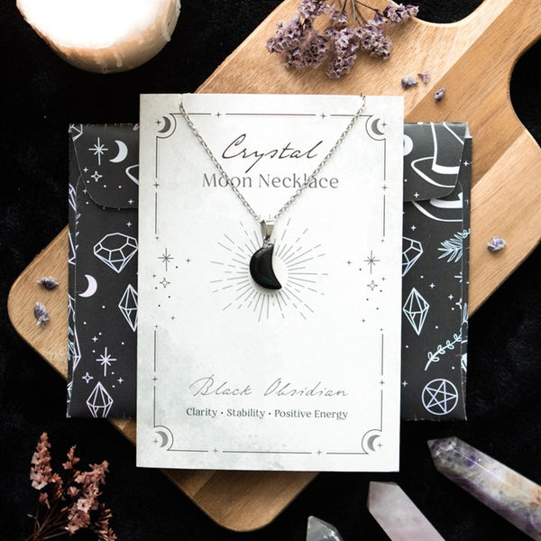 Black Obsidian Moon Necklace on Greeting