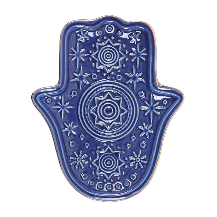 Dark Blue Hand Of Hamsa Incense Holder and Trinket Dish