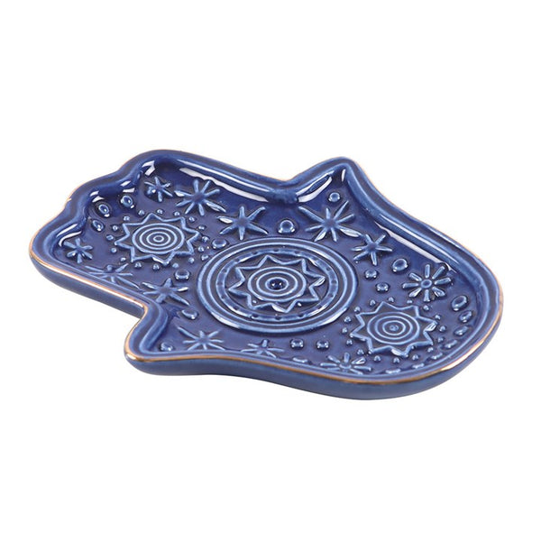 Dark Blue Hand Of Hamsa Incense Holder and Trinket Dish