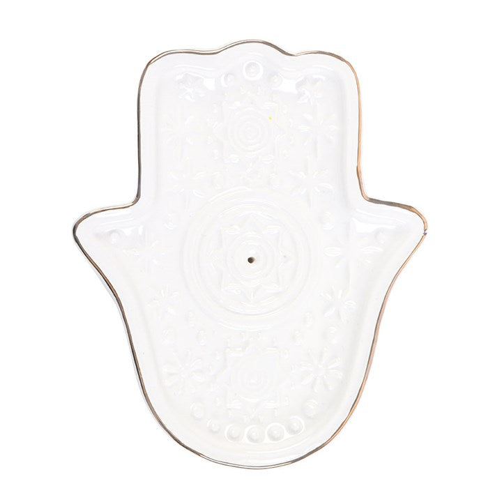White Hand Of Hamsa Incense Holder & Trinket Dish