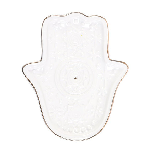 White Hand Of Hamsa Incense Holder & Trinket Dish