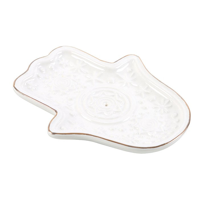 White Hand Of Hamsa Incense Holder & Trinket Dish