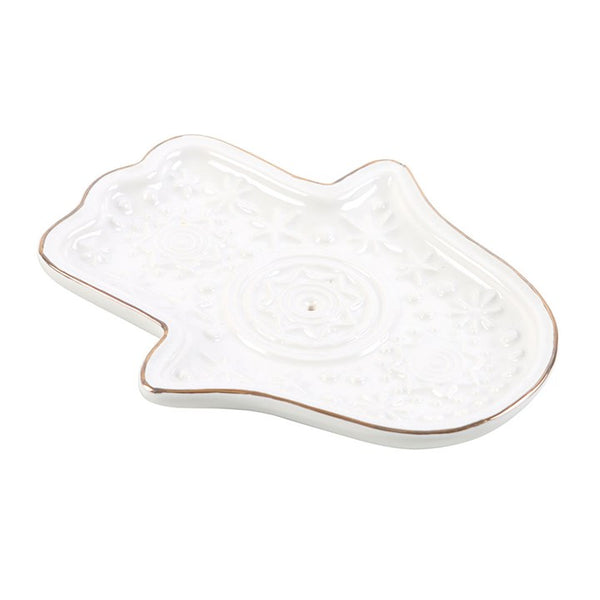 White Hand Of Hamsa Incense Holder & Trinket Dish