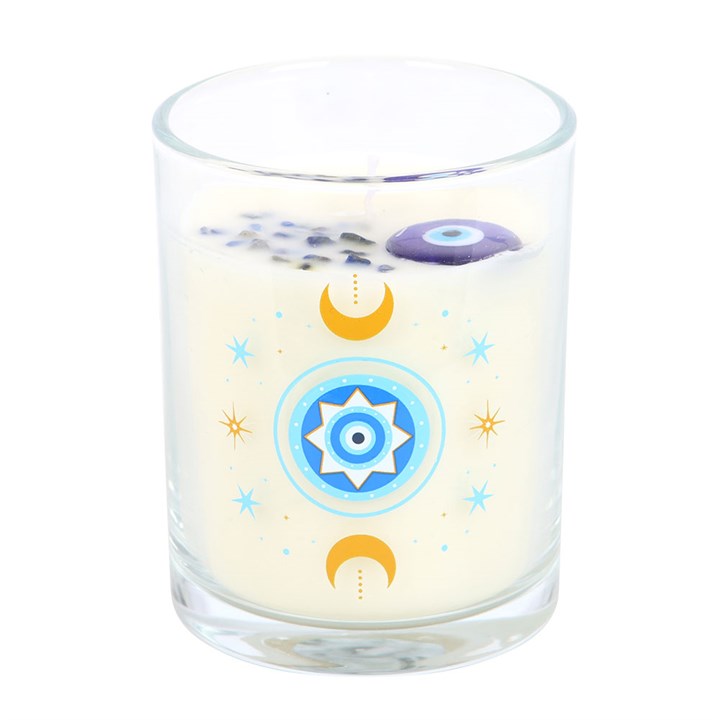 Under Watchful Eyes White Rose Candle With Crystal