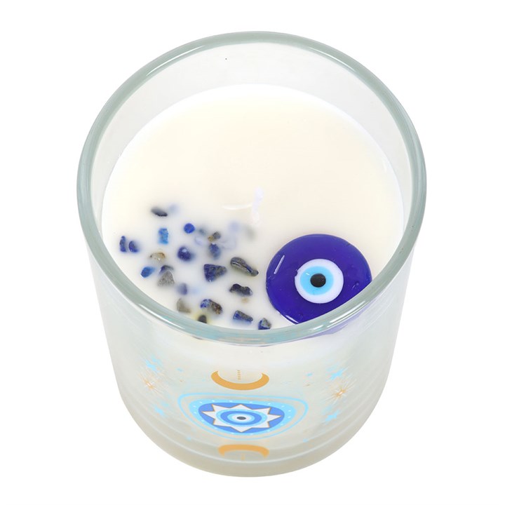 Under Watchful Eyes White Rose Candle With Crystal