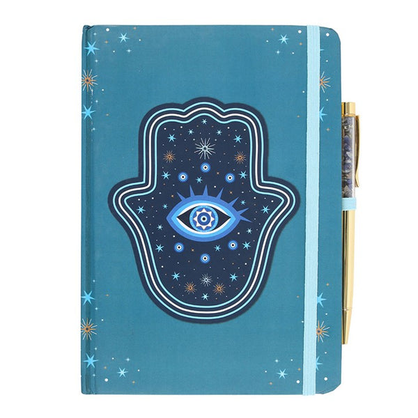 Hand Of Hamsa A5 Notebook With Crystal Chip Pen