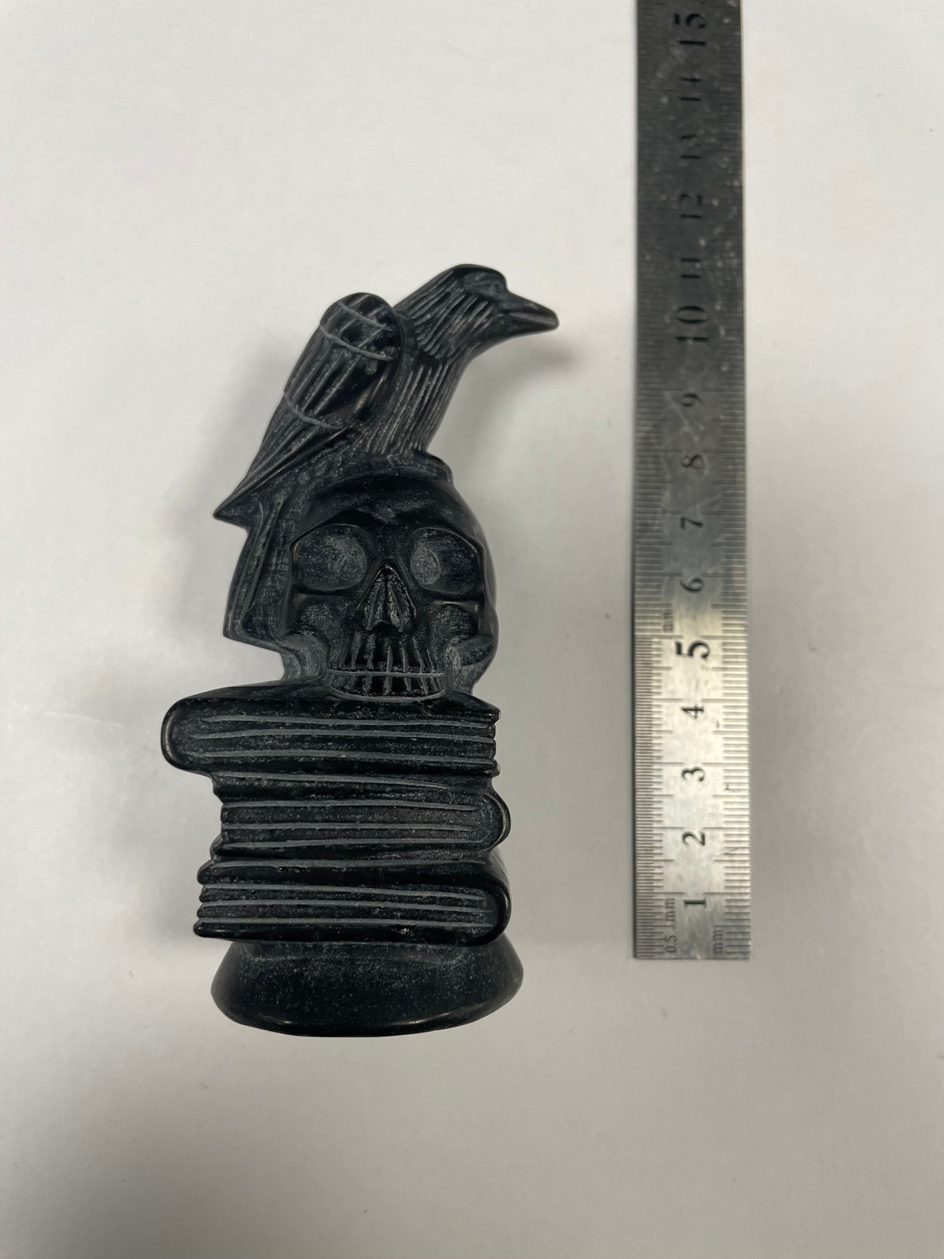 Black Obsiadian Crow on Skull