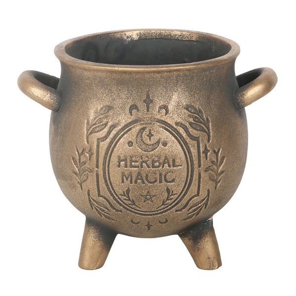 Herbal Magic Bronze Effect Teracotta Cauldron Plant Pot