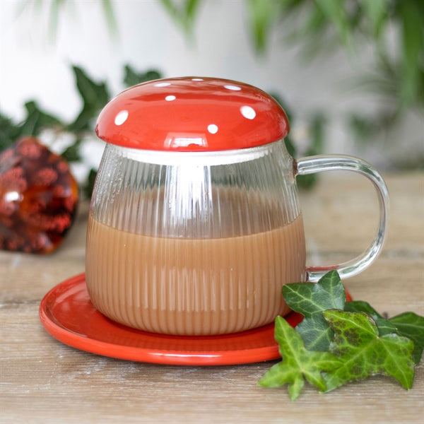 Glass Mushroom Mug & Saucer Set