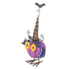 Purple Metal Owl Ornament With Witch Hat
