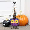 Purple Metal Owl Ornament With Witch Hat