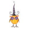 Orange Metal Owl Ornament With Witch Hat And Ghost