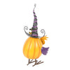Orange Metal Owl Ornament With Witch Hat And Ghost