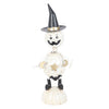 White Metal Pumpkin Man Ornament with Witch Hat