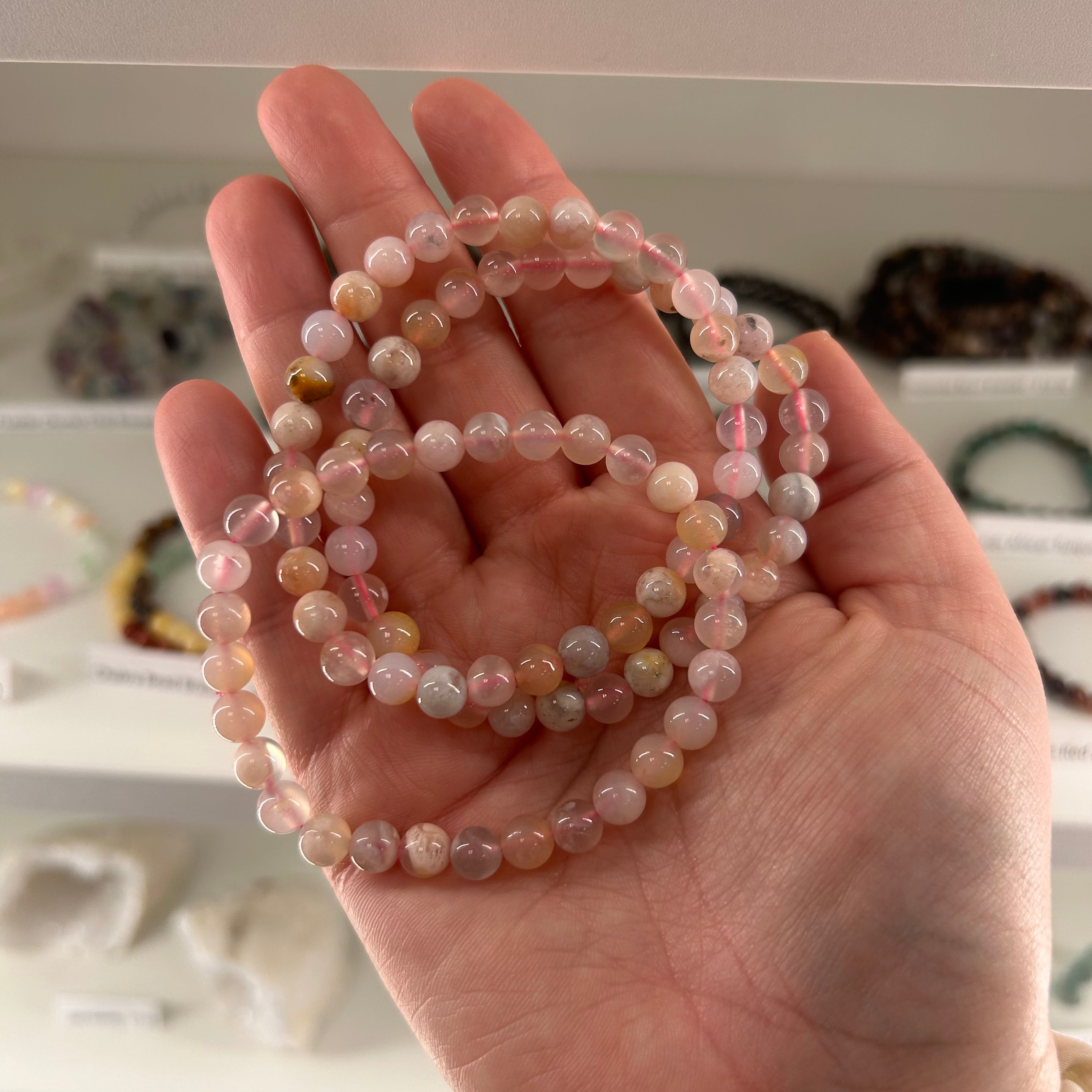 Flower Agate Bead Bracelet