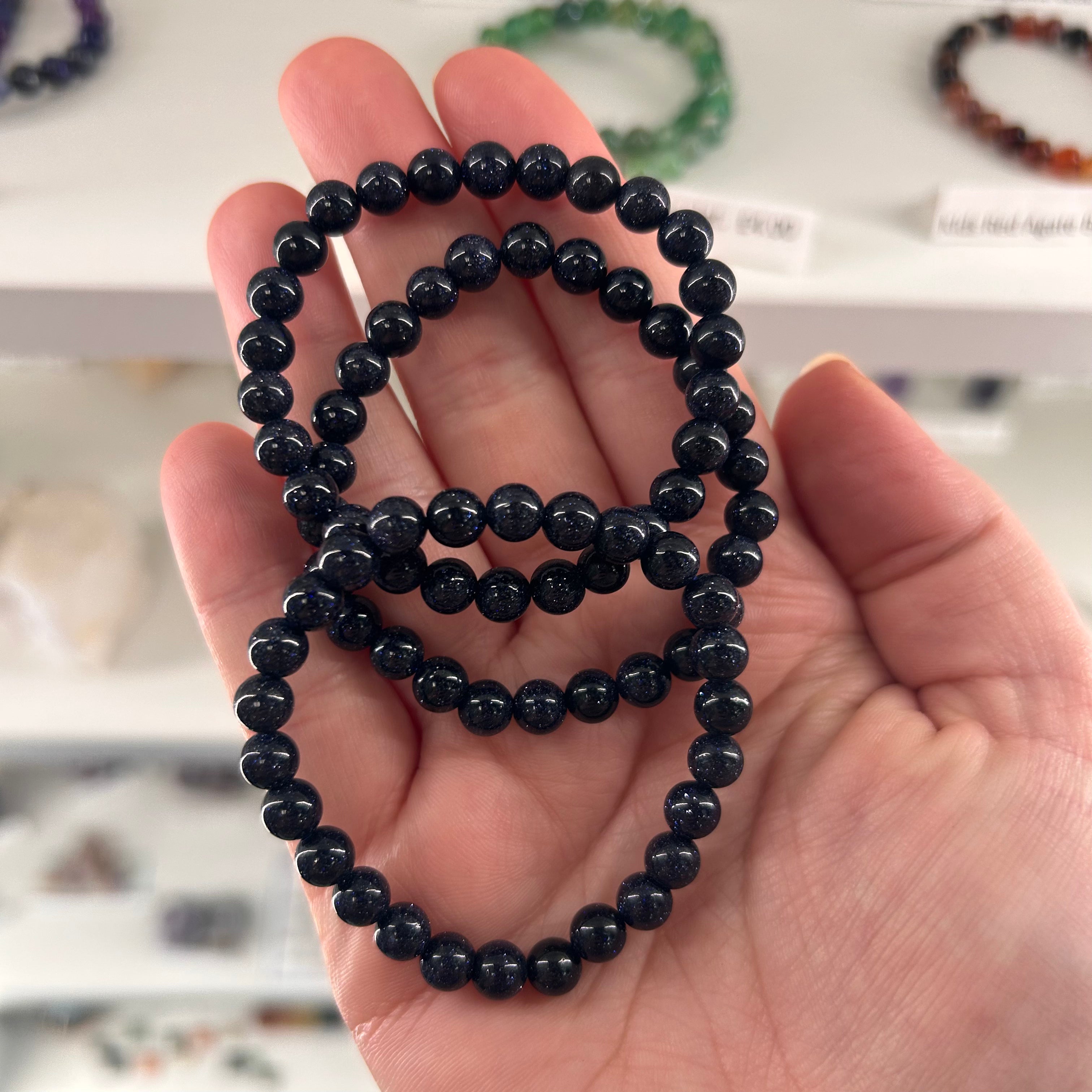 Kids Blue Goldstone Bead Bracelet