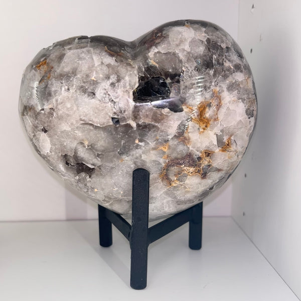Smokey Quartz Druze Heart on Stand