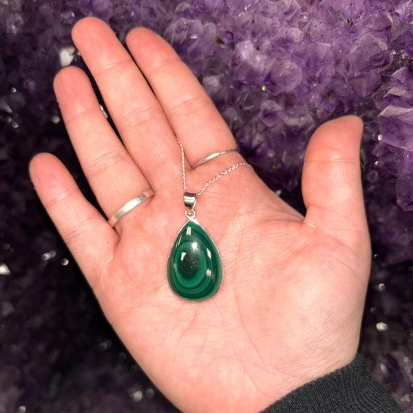 Malachite Teardrop Pendant & Chain