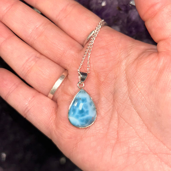 Larimar Teardrop Pendant & Chain