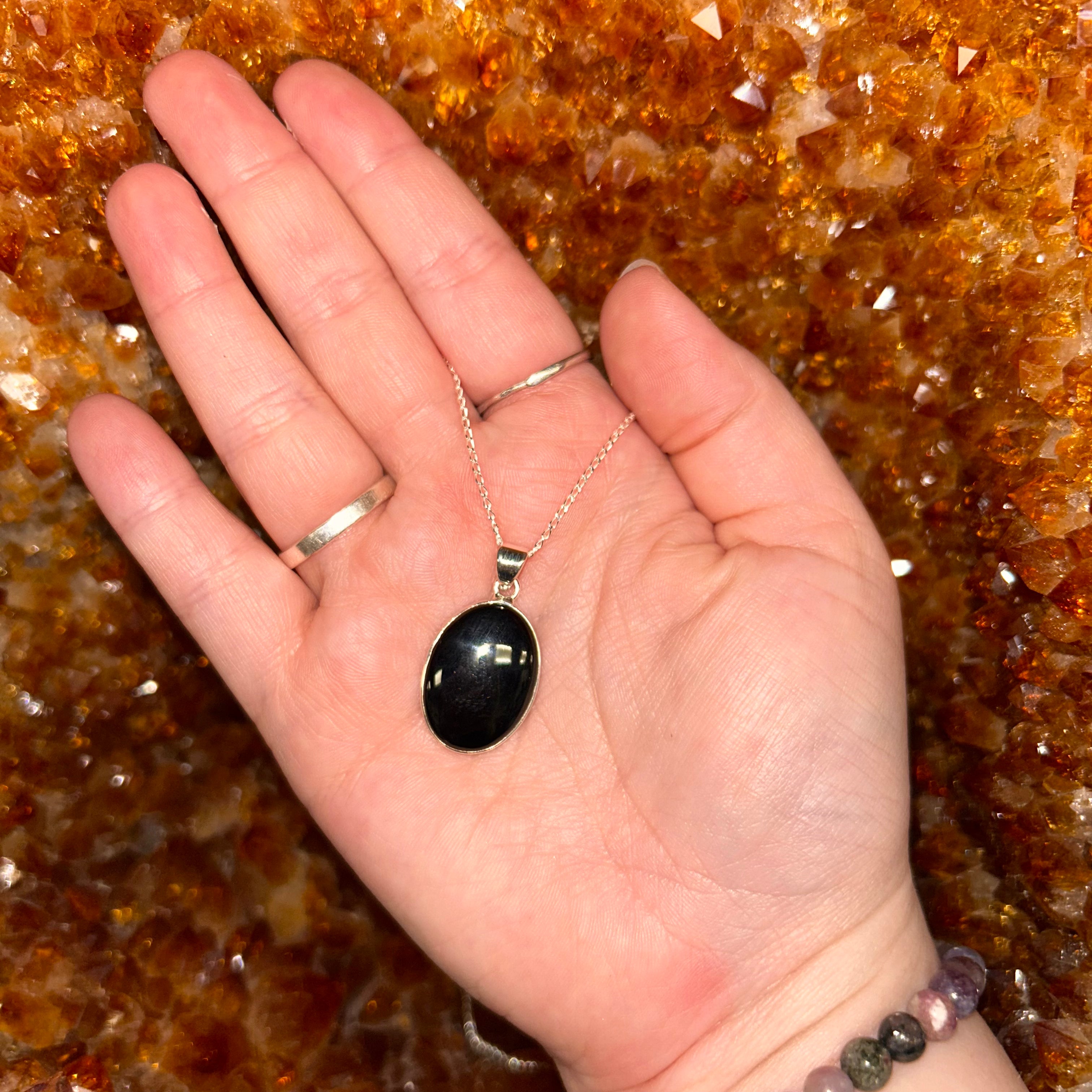 Whitby Jet Oval Pendant & Chain
