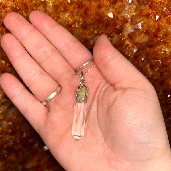 Moldavite & Quartz Point Pendant & Chain
