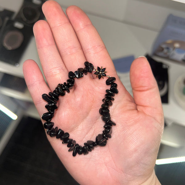 Black Obsidian Flower Bracelet