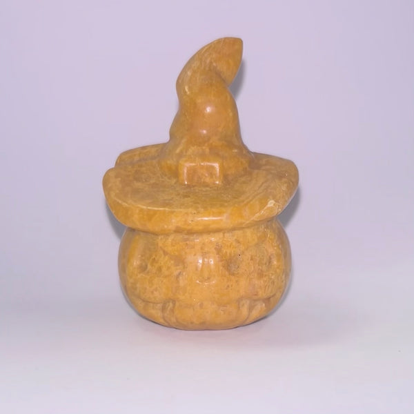 Yellow Jasper Pumpkin in Hat