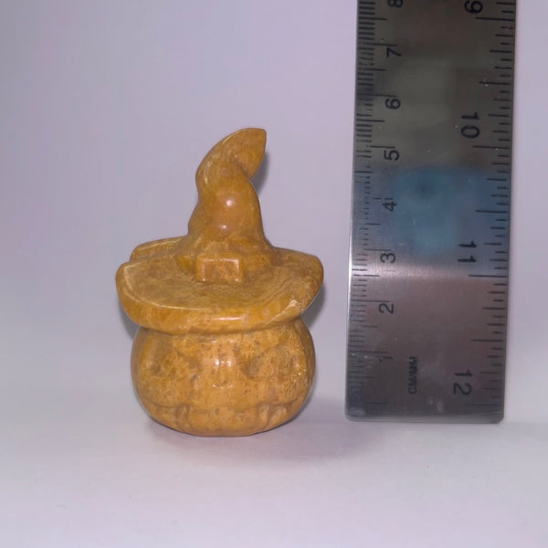 Yellow Jasper Pumpkin in Hat