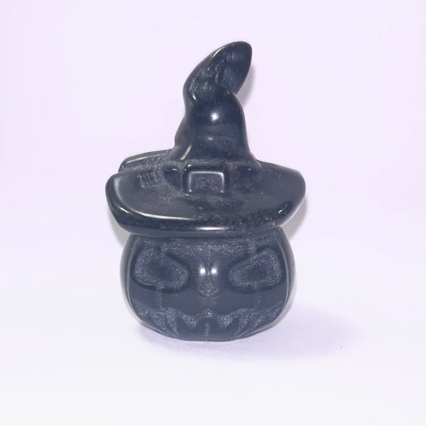 Black Obsidian Pumpkin in Hat