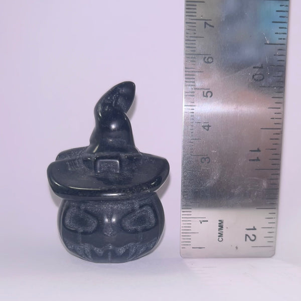 Black Obsidian Pumpkin in Hat