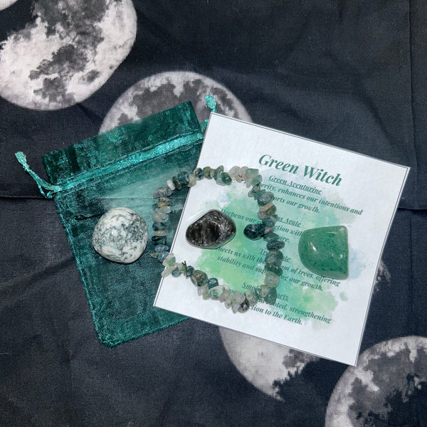 Green Witch Bracelet & Crystal Set