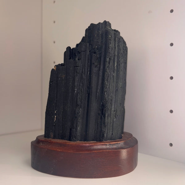 Black Tourmaline on Wooden Stand